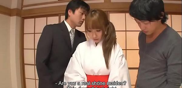  Japanese shrine maiden, Yui Misaki had an unplanned threesome, uncensored